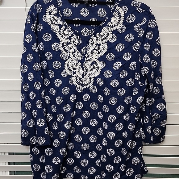 Talbots Tops - Talbots Blue & White Embroidered Lightweight Floral Blouse  Size XL